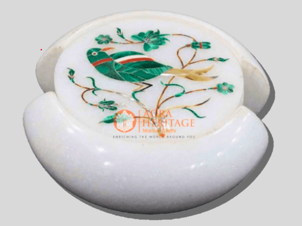 Handmade Malachite Parrot Design Drink Coaster Set